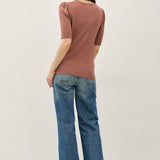 Shirred Short Sleeve Sweater Top