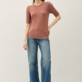 Shirred Short Sleeve Sweater Top