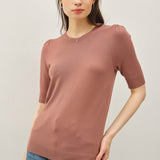 Shirred Short Sleeve Sweater Top