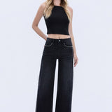 Olivia Stud Detail Wide Leg Jean (Vervet)