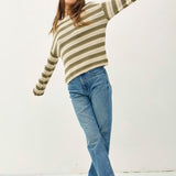 Drop Shoulder Crochet Knit Sweater