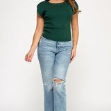 Zipper Detail Short Sleeve Sweater
