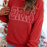 "MERRY" Ribbed Sweater (Plus)