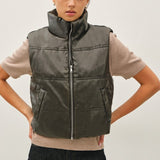 Faux Leather Puffer Vest