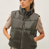 Faux Leather Puffer Vest