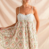 Mixed Floral Smocked Mini Dress