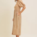 Textured Contrast Velvet Midi Dress