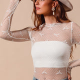 Bow Pattern Sheer Layering Top