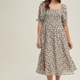 Puff Sleeve Floral Midi Dress