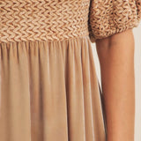 Textured Contrast Velvet Midi Dress