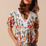 Floral Embroidered Babydoll Top
