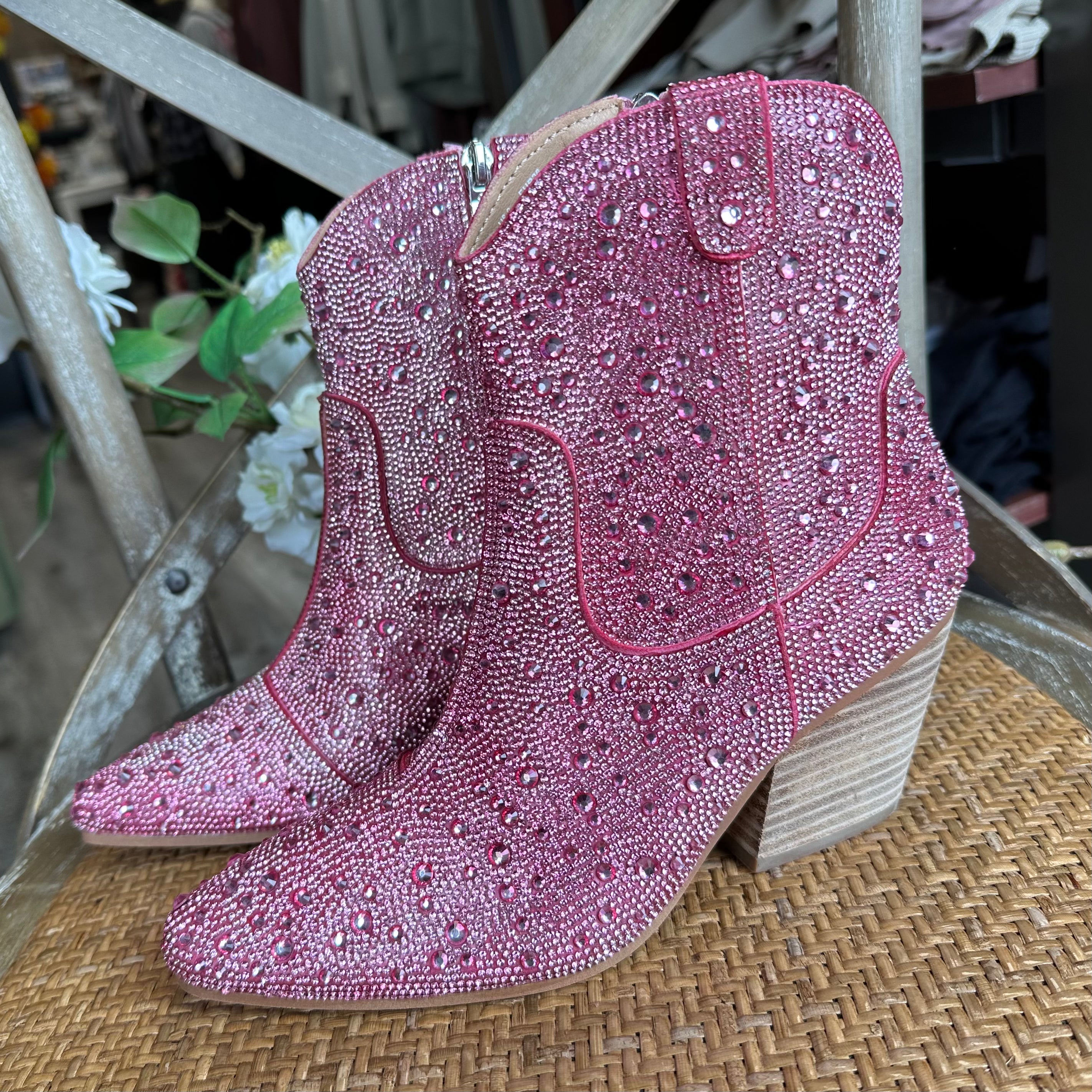 Pink bedazzled cowboy boots clearance