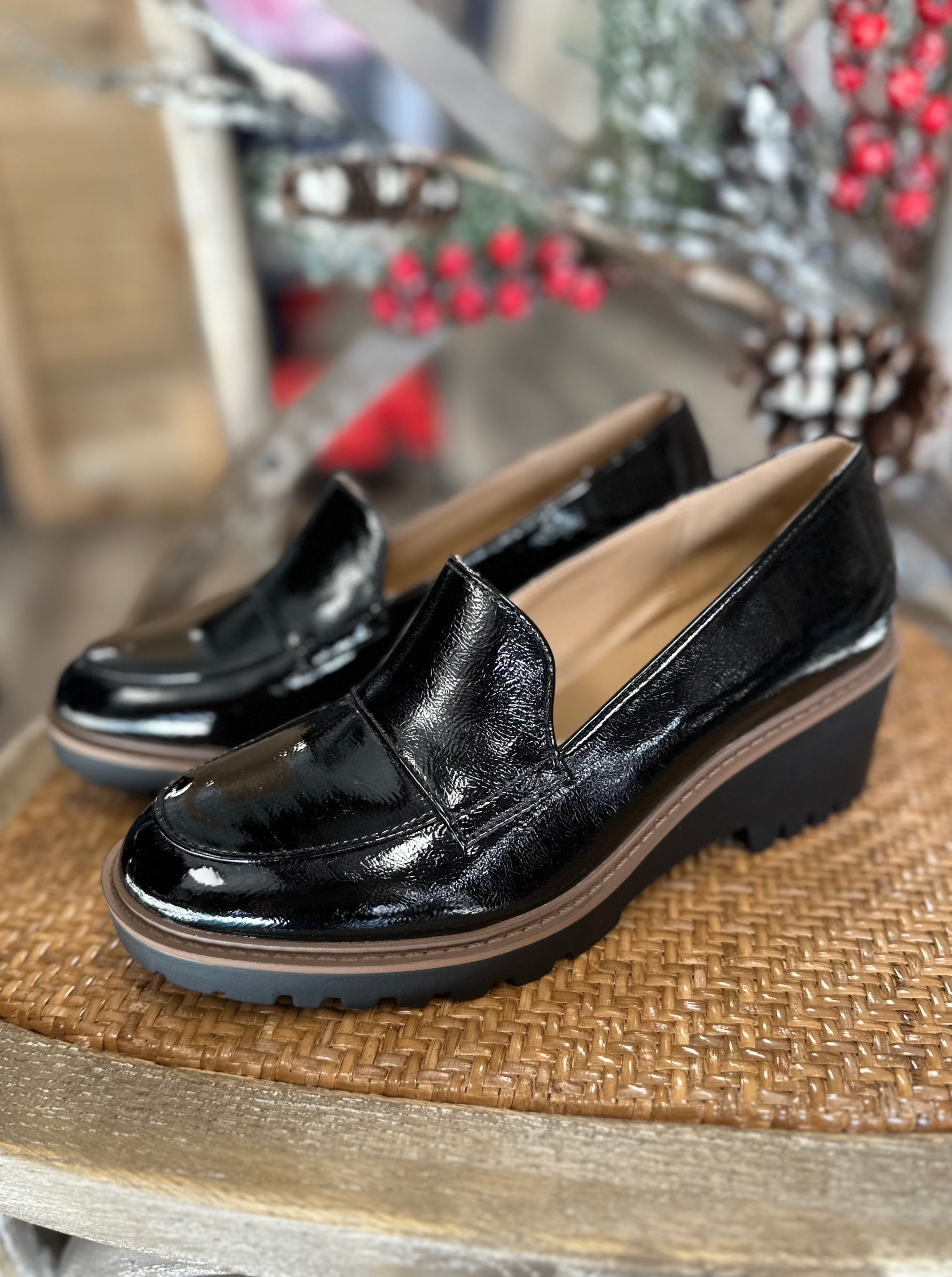Black patent wedge loafers sales