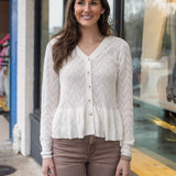 Pointelle Peplum Cardigan