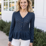 Pointelle Peplum Cardigan