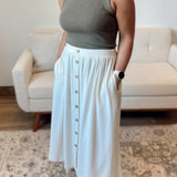 Button Down Linen Midi Skirt