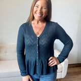 Pointelle Peplum Cardigan