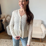 Pointelle Peplum Cardigan