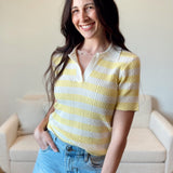 Pointelle Polo Sweater Top