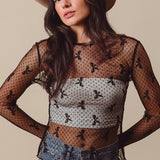 Bow Pattern Sheer Layering Top