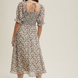 Puff Sleeve Floral Midi Dress