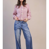 Floral Button Cropped Sweater Cardi