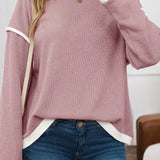 Contrast Trim Drop Shoulder Sweater (Plus)