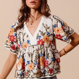 Floral Embroidered Babydoll Top