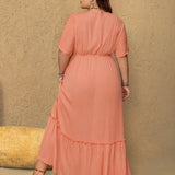 Coral Embroidered V Neck Maxi Dress (Plus)