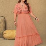 Coral Embroidered V Neck Maxi Dress (Plus)