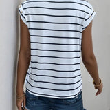 Button Detail Striped Tee