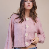 Floral Button Cropped Sweater Cardi