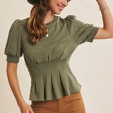Pleat Waist Puff Sleeve Top