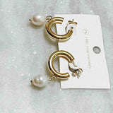 Pearled Dangle Hoop Waterproof Earrings