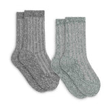 LEMON Little Girls 2 Pk Ribbed Boyfriend Boot Crew Socks (Green/Grey)