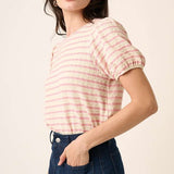 Stripe Print Puff Sleeve Top