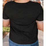 Lace Trim V Neck Top (Plus)