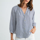 V Neck Striped Button Down