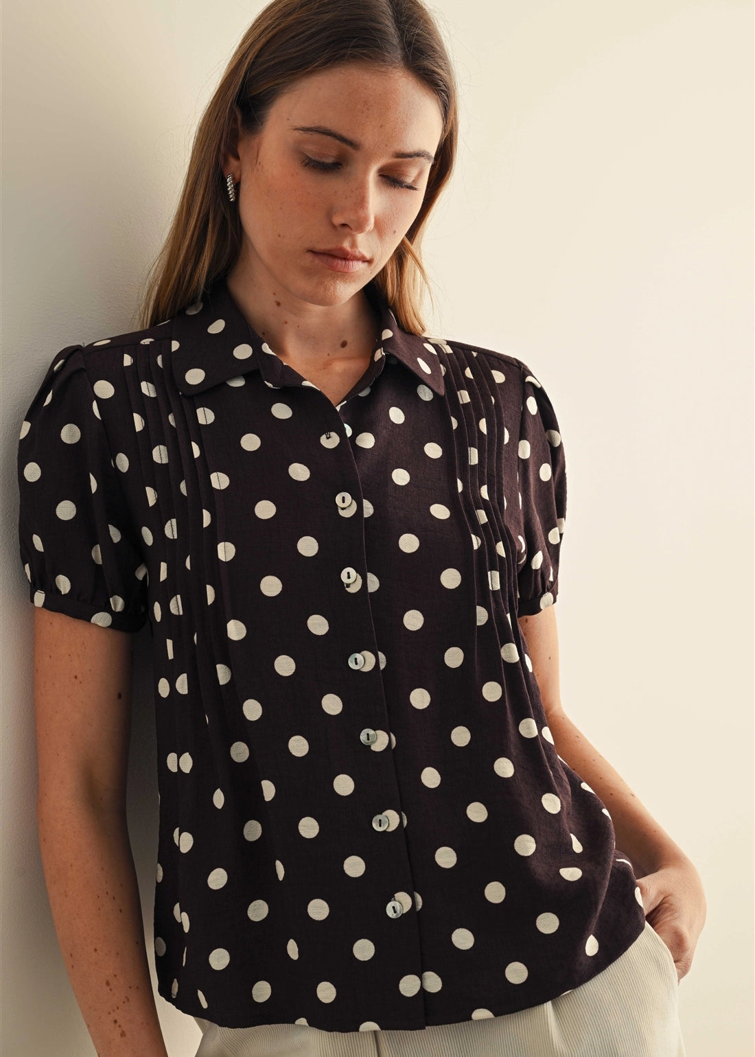Polka Dot Pintuck Blouse
