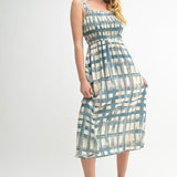 Geo Print Smocked Midi Dress