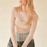 Lace Dotted Sheer Mesh Layering Top