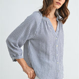 V Neck Striped Button Down