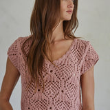 Cotton Crochet V Neck Sweater Top