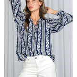 Cowboy Nights Split Neck Blouse