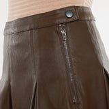 Nyla Mid Rise Pleated Faux Leather Skirt (Kan Can)