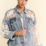 Lace Distressed Denim Jacket