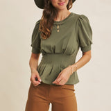 Pleat Waist Puff Sleeve Top