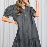 Black Denim Chambray Mini Dress