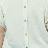 Back Button Gauze Blouse (Plus)