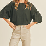 Bubble Sleeve Solid Top
